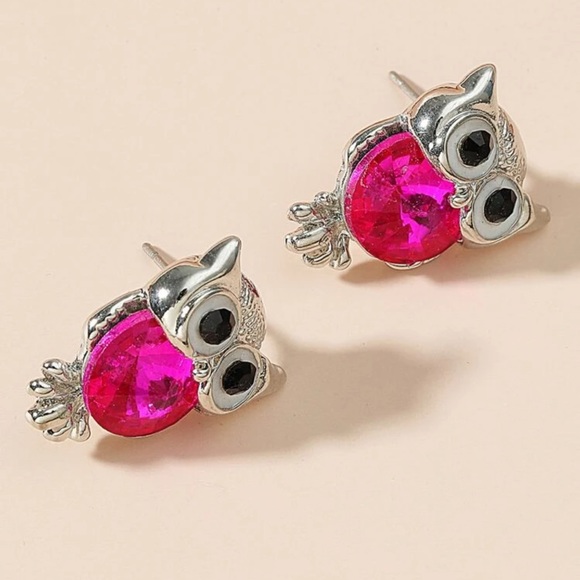 🦉 Awesome Large Rhinestone Owl Bird Stud Earrings 🦉 - Picture 3 of 3